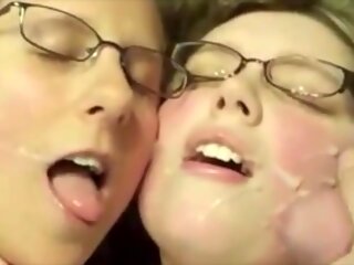 Fat lady in glasses takes cum in her